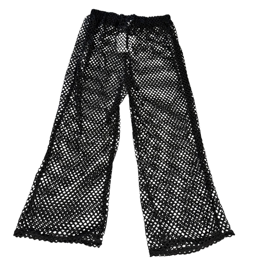 Bloom + Pop Black Fishnet Wide Leg Mesh Pants L/XL Festival Coverup NEW